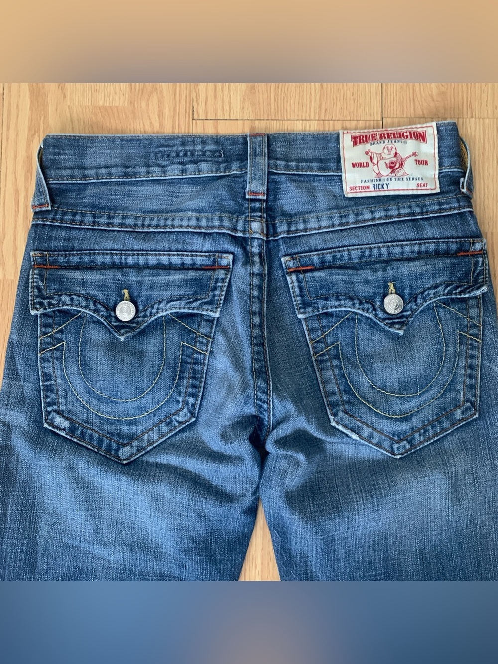 VTG True Religion Ricky Jeans 30 Flap Pockets Blue Medium Wash 100% cotton Y2K
